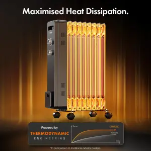 VonHaus Oil Filled Radiator 9 Fin, Oil Heater Portable Electric Free Standing 2000W for Home, Office, Any Room