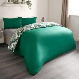 Tropical Leaf Duvet Cover Reversible Bedding Set, Forest Green - Single