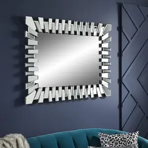 Wall Mirror Stella Starburst Large Bevelled Glass Segments with Stylish Black Outline- H 110cm x W 80cm for hang in a Living Room