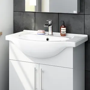 Nes Home NOREWOOD 650MM MODERN WHITE FREESTANDING BATHROOM BASIN VANITY UNIT CABINET