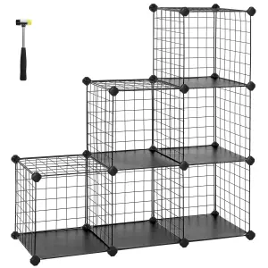 SONGMICS 6-Cube Wire Grid Storage Rack, Interlocking Shelving Unit with Metal Mesh Shelves and PP Plastic Sheets