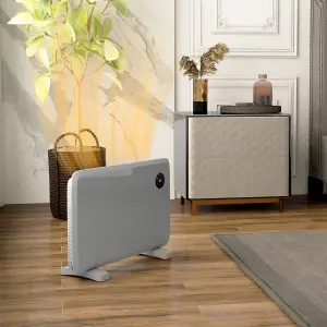 HOMCOM Electric Convector Heater, Quiet Space Heater w/ LED Display, Grey