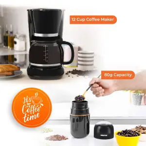 GEEPAS 1.5L Filter Coffee Machine & Coffee Grinder 80g Capacity Combo Set, Black