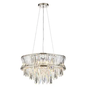 Luminosa Vittoria Pendant Ceiling Light Bright Nickel Plate, Crystal And Clear Glass