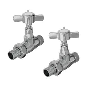 Right Radiators Chrome Traditional Cross Head Straight Towel Rail Radiator Valves 1/2" x15mm Pair