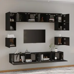 Berkfield 8 Piece TV Cabinet Set Black Engineered Wood