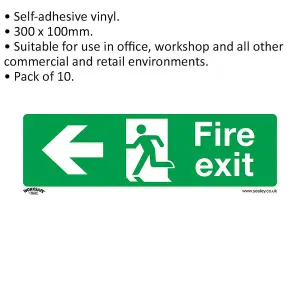 10 Pack of Self Adhesive Fire Exit Left Signs - Health & Safety Vinyl Stickers 300 x 100mm