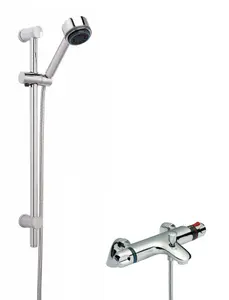 Thermostatic Bath Shower Mixer Tap & Multi Function Handset Slide Rail Kit Bundle - Chrome - Balterley