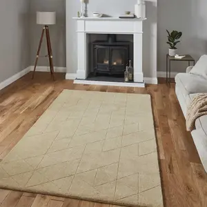 Beige Chequered , Geometric Luxurious , Modern , Plain , Wool Easy to Clean Rug for Bedroom, Living Room - 120cm X 170cm