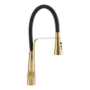 Stainless Steel Kitchen Tap Flexible Silicone Pull-Down Kitchen Faucet in Gold and Black