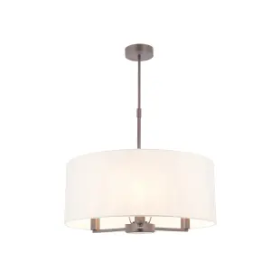 Ceiling Pendant Light Matt Nickel & Vintage White Fabric 3 x 40W E14 e10094