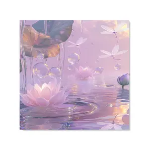 Enchanted Waterlilies and Bubbles Premium Glass Kitchen Splashback W600mm x H750mm