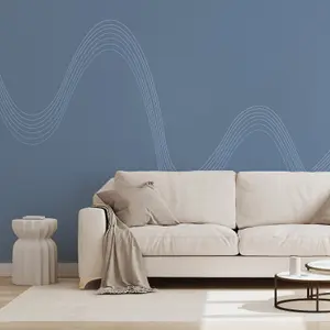 Minimalistic Blue Waves Wallpaper Mural - Peel & Stick Wallpaper - Size Large (500 x 265 cm)