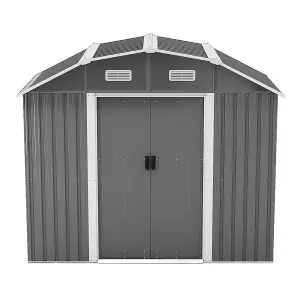 Grey Garden Metal Tool Shed with Lockable and Curved Roof Design