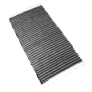 ProHeeder Handmade Recycled Cotton Area Rug - Black and White Stripe  (140 x 70cm)