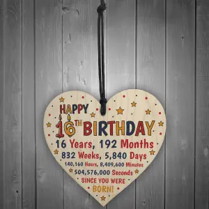 Red Ocean 16th Birthday Gift For Daughter Son Wooden Hanging Heart Sixteenth Birthday Card