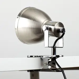 ValueLights Portishead Brushed Chrome Metal Domed Adjustable Single Clip On Desk Table Lamp Spotlight with LED Bulb