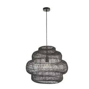 Luminosa Piacenza Single Pendant Ceiling Lamp, Black Rattan, Matt Black