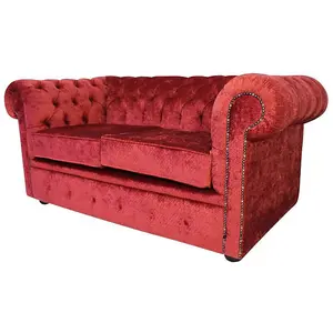 Chesterfield 2 Seater Sofa Avanti Carmine Wine Red Textured Velvet Fabric In Classic Style