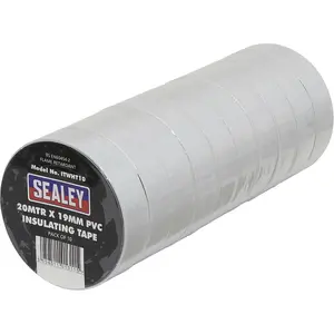 10x White PVC Insulation Tape - 19mm x 20m Self Extinguishing Electrical Wire