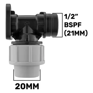 20mm Water Pipe mdpe Compression back/wall plate with pvc dial tap+ptfe tape