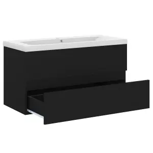 Berkfield Sink Cabinet with Built-in Basin Black Engineered Wood