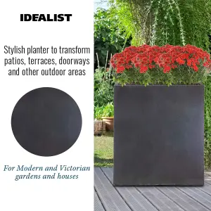 Set of 2 IDEALIST 72cm Tall Trough Garden Planters, Dark Grey Reinforced Stone Outdoor Large Plant Pots H72 L60 W22 cm, 98L