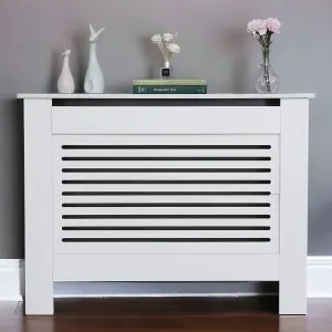 URBNLIVING 111cm Width Medium White Modern Wooden Radiator Cover MDF Grill Shelf Cabinet Furniture