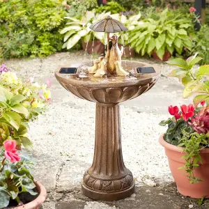 Duck Family Solar Powered Fountain - Weather Resistant Bird Bath Style Bronze Effect Garden Water Feature - H84 x 48cm Diameter