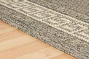 Flatweave Bordered Grey Anti Slip Traditional Rug for Living Room, Bedroom and Dining Room-60cm X 110cm