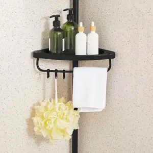 Bathroom Corner Shelf Adjustable Black Telescopic Shower Caddy Storage Organiser BCB001B01