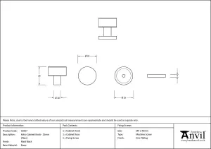 From The Anvil Matt Black Kelso Cabinet Knob - 25mm (Plain)