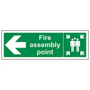 Fire Assembly Point Arrow Left Sign - Adhesive Vinyl - 600x200mm (x3)