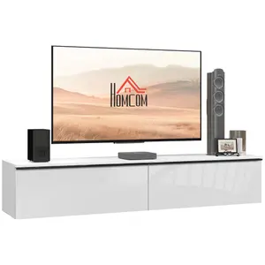 HOMCOM Wall Mounted TV Stand Unit with Storage and High Gloss Effect, White