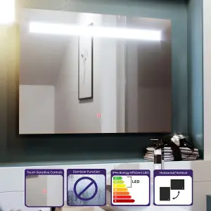 Nes Home 800x600mm LED Bathroom Mirror with Anti-fog Function, Touch Sensor Switch, Cool White Lighting Vertical & Horizontal