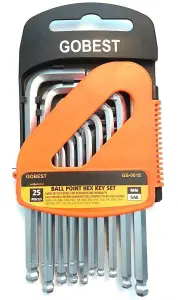 GOBEST allen hex key set 25 pcs, ball ended, metric and SAE, CrV (GB-0018)