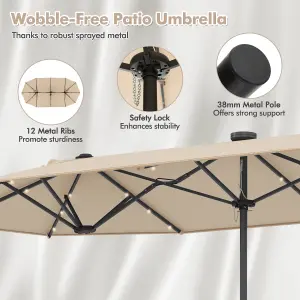 Costway 4M Double Sided Outdoor Umbrella Twin Large Patio Umbrella w/ Lights & Base