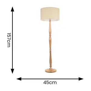 ValueLights Victoria Traditional Light Wood Candlestick Floor Lamp with Natural Drum Shade