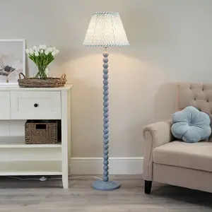 ValueLights Bobbles Powder Blue Bobbin Floor Lamp with Green Arrow Pleated Shade - LED Bulb Included