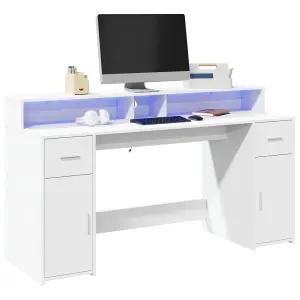 Berkfield Desk with LED Lights White 160x55x91 cm Engineered Wood