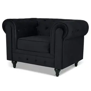 Velvet Chesterfield Arm Chair - Black