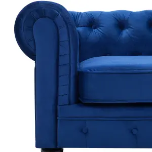 3 Seater Velvet Fabric Sofa Navy Blue CHESTERFIELD