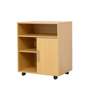 Printer Stand Cabinet Wooden Beech with 2 Shelves and 1 Door Filing Cabinet - Short Wood Office Storage Cupboard Organiser