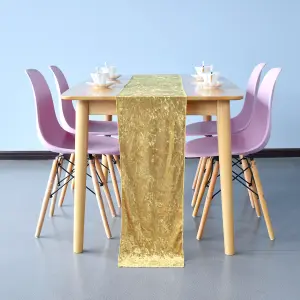 Neel Blue Crushed Velvet Table Runner, Gold - 33cm x 274cm