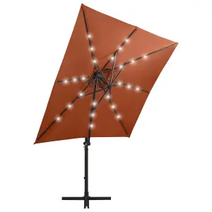 Berkfield Cantilever Umbrella with Pole and LED Lights Terracotta 250 cm