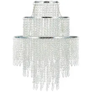 CGC XL Chandelier Light Shade for Ceiling Pendant Light Easy Fit Crystal Lamp Shade Lampshade Diameter 22 cm 3 Tier Silver