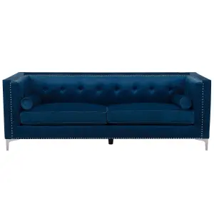 3 Seater Velvet Sofa Navy Blue AVALDSENES