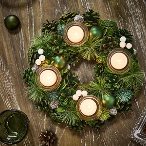 Woodland Green Round Table Centrepiece Christmas Decoration Candle Holder Tealight Holder 30cm