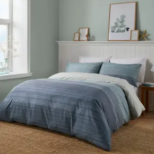 Fairhaven Polyester Striped Duvet Cover Set with Pillowcases Blue / Super King - 2 Standard Pillowcase