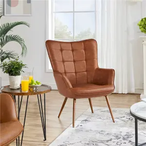 Yaheetech Brown Modern Faux Leather Accent Chair with Wood-tone Metal Legs